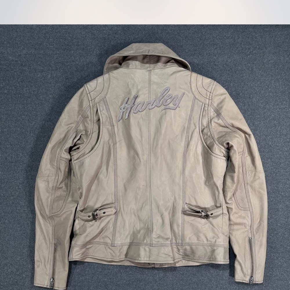 Women’s Beige HD Leather Jacket - Picture 5 of 8
